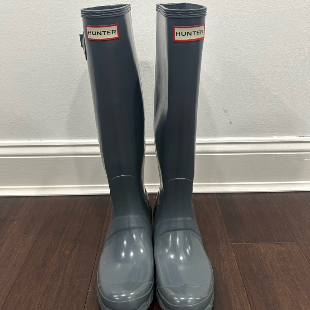 Tall grey Hunter rain boots